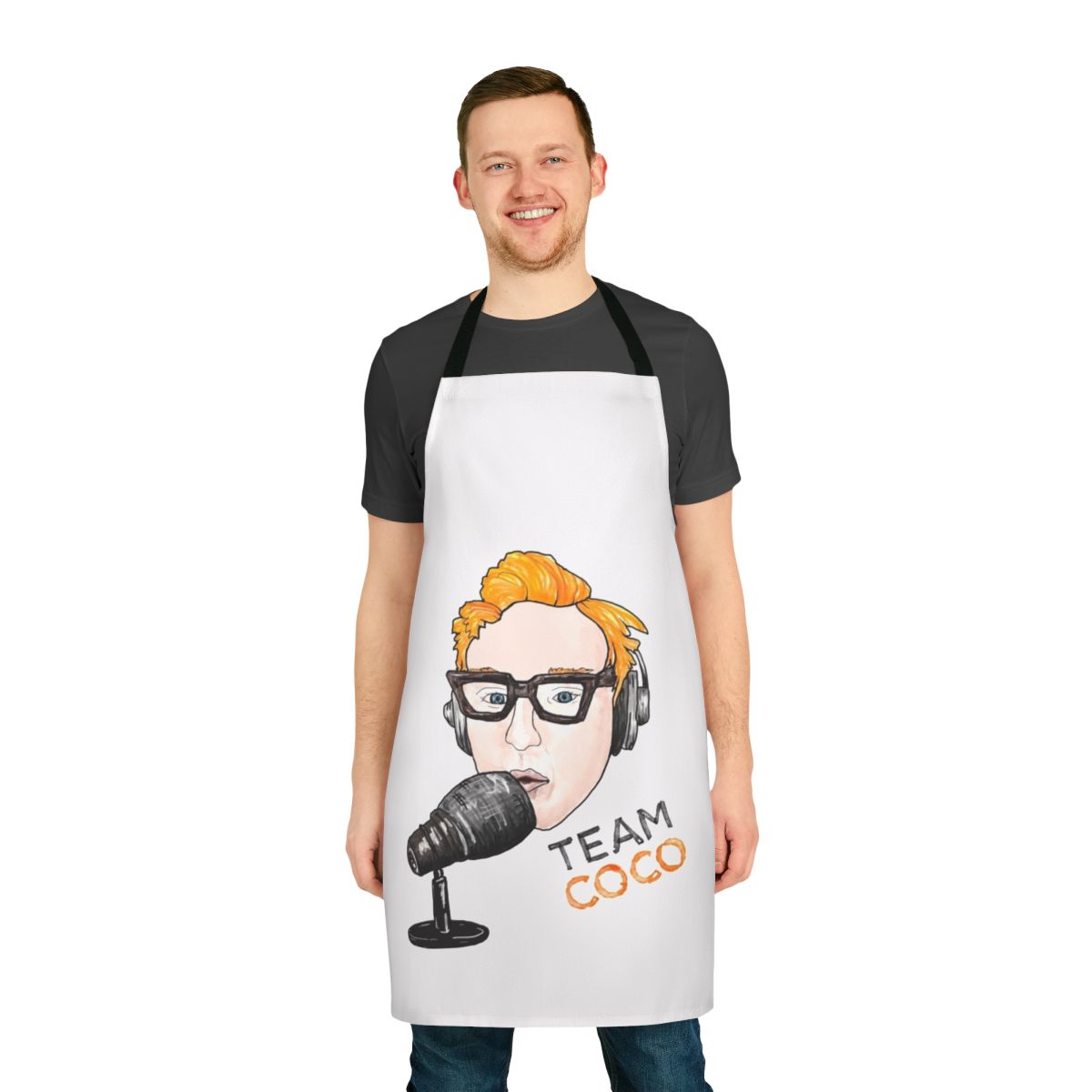Conan O'Brien inspired comedy apron featuring the Team Coco logo