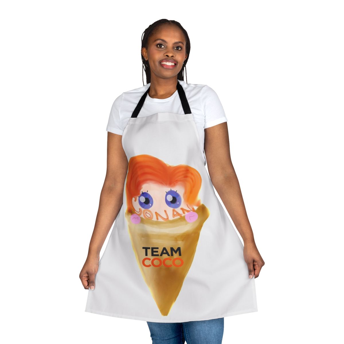 Conan O'Brien inspired cooking apron with team coco branding