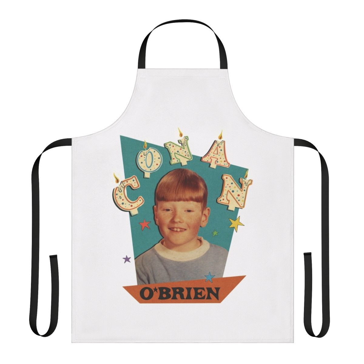 Conan O'Brien themed cooking apron with Team Coco logo