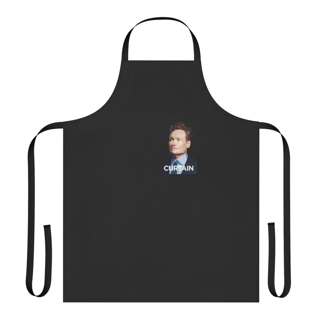 Apron featuring a curtain design inspired by Conan O'Brien's portrait