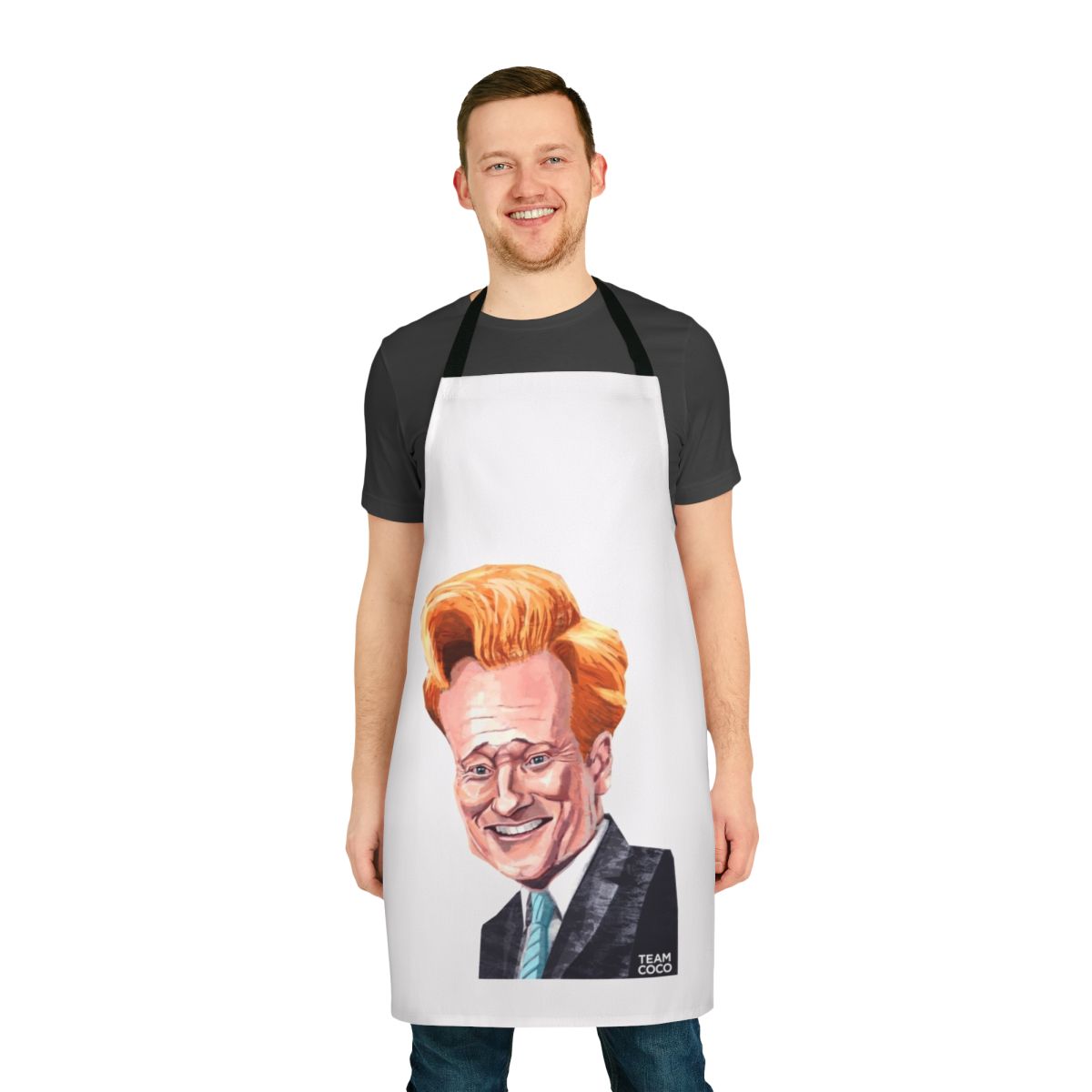 Conan O'Brien inspired novelty apron with team coco branding