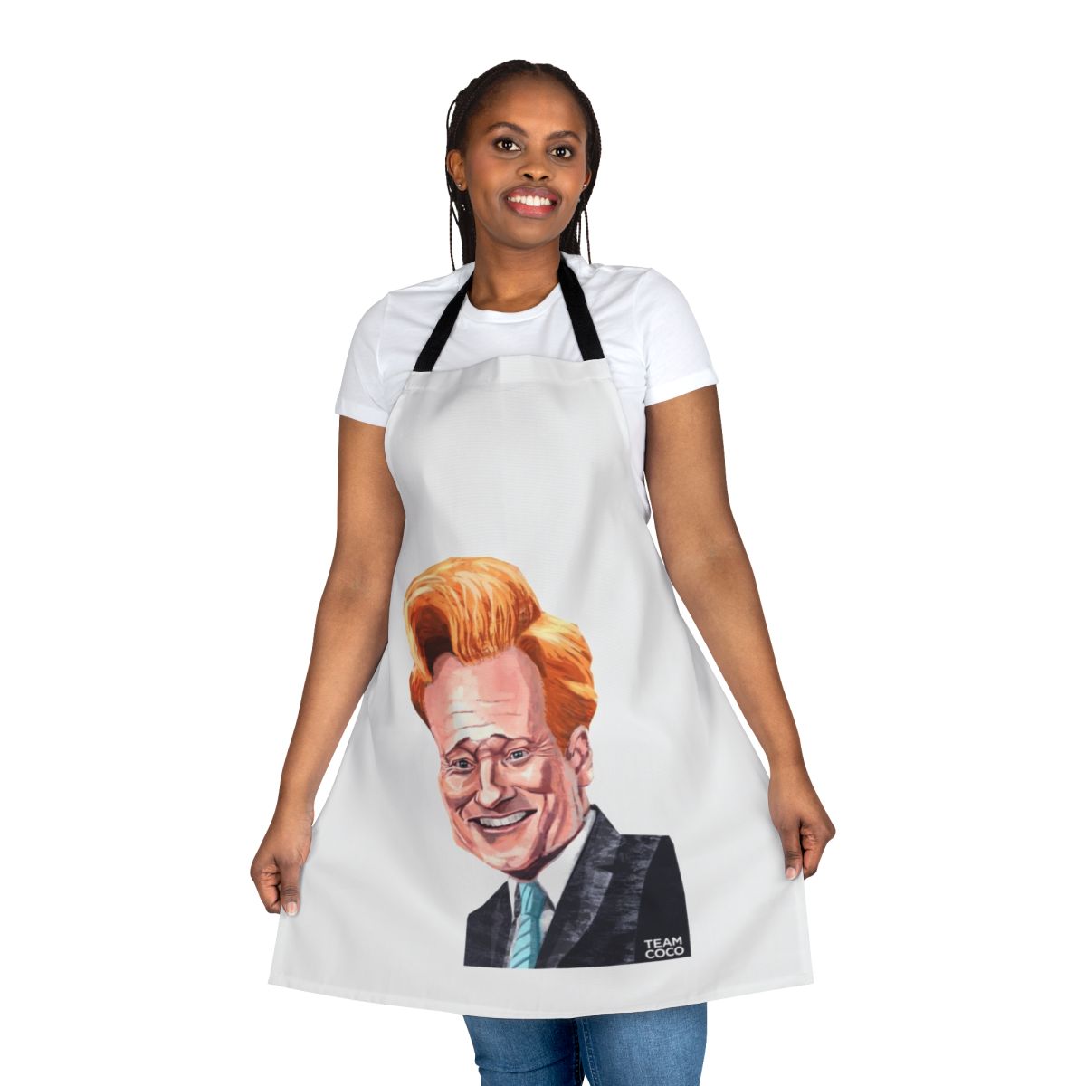 Conan O'Brien inspired novelty apron with team coco branding