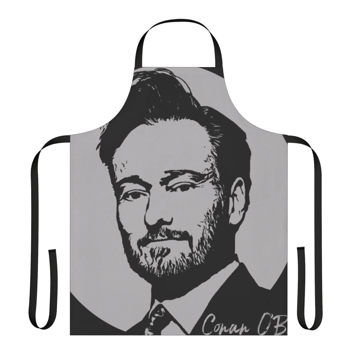 Transparent apron with Conan O'Brien and Team Coco design