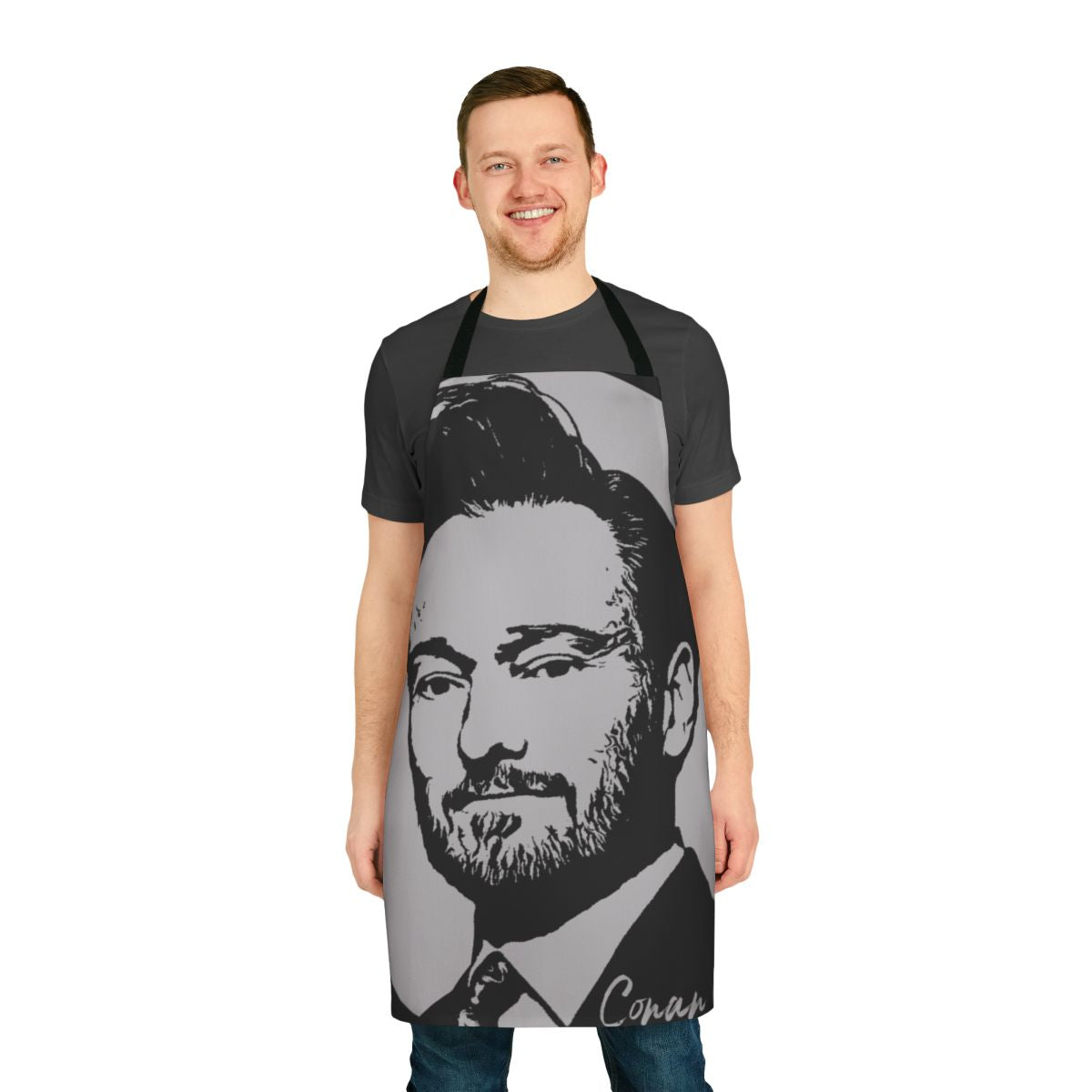 Transparent apron with Conan O'Brien and Team Coco design