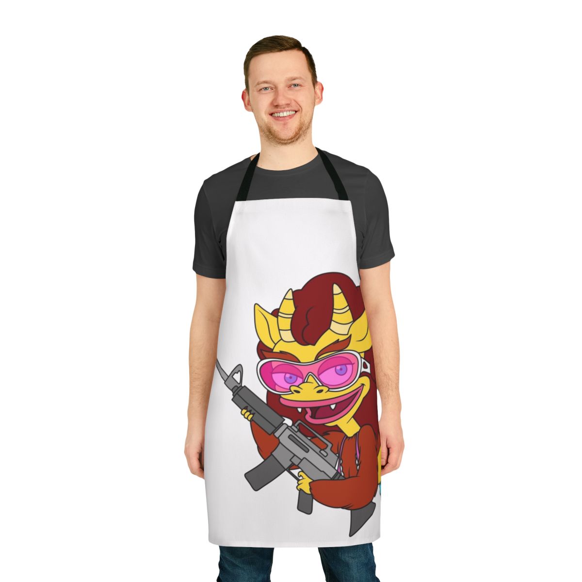 Connie-inspired apron featuring the Hormone Monster from the Netflix series Big Mouth