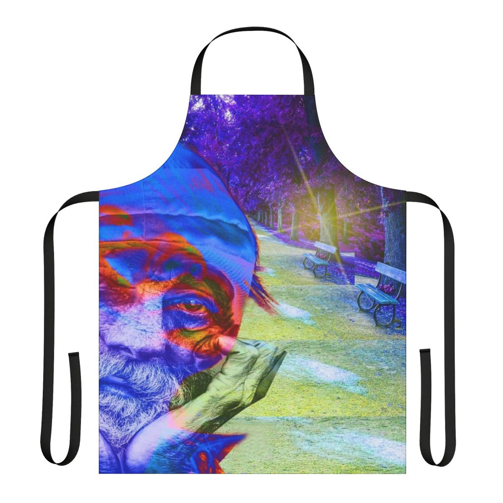 A colorful and stylish apron with a homelessness awareness design, promoting social justice and community support.