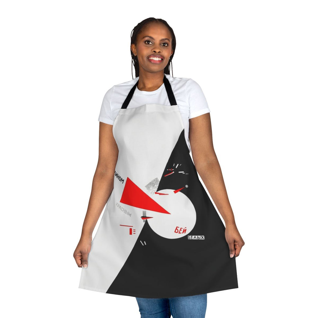 Minimalist abstract constructivist-style apron in black and red
