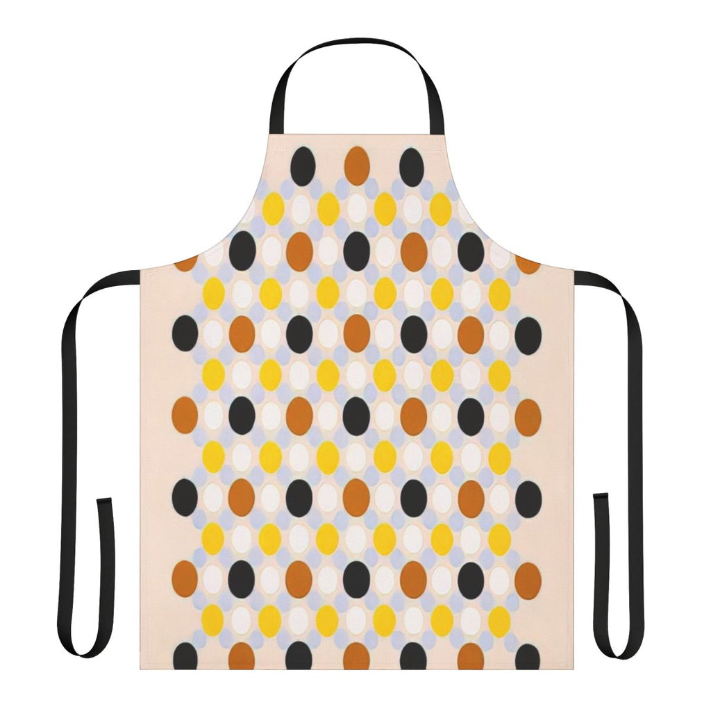 Abstract art apron featuring geometric patterns and vibrant colors inspired by the work of American artist Thomas Downing.