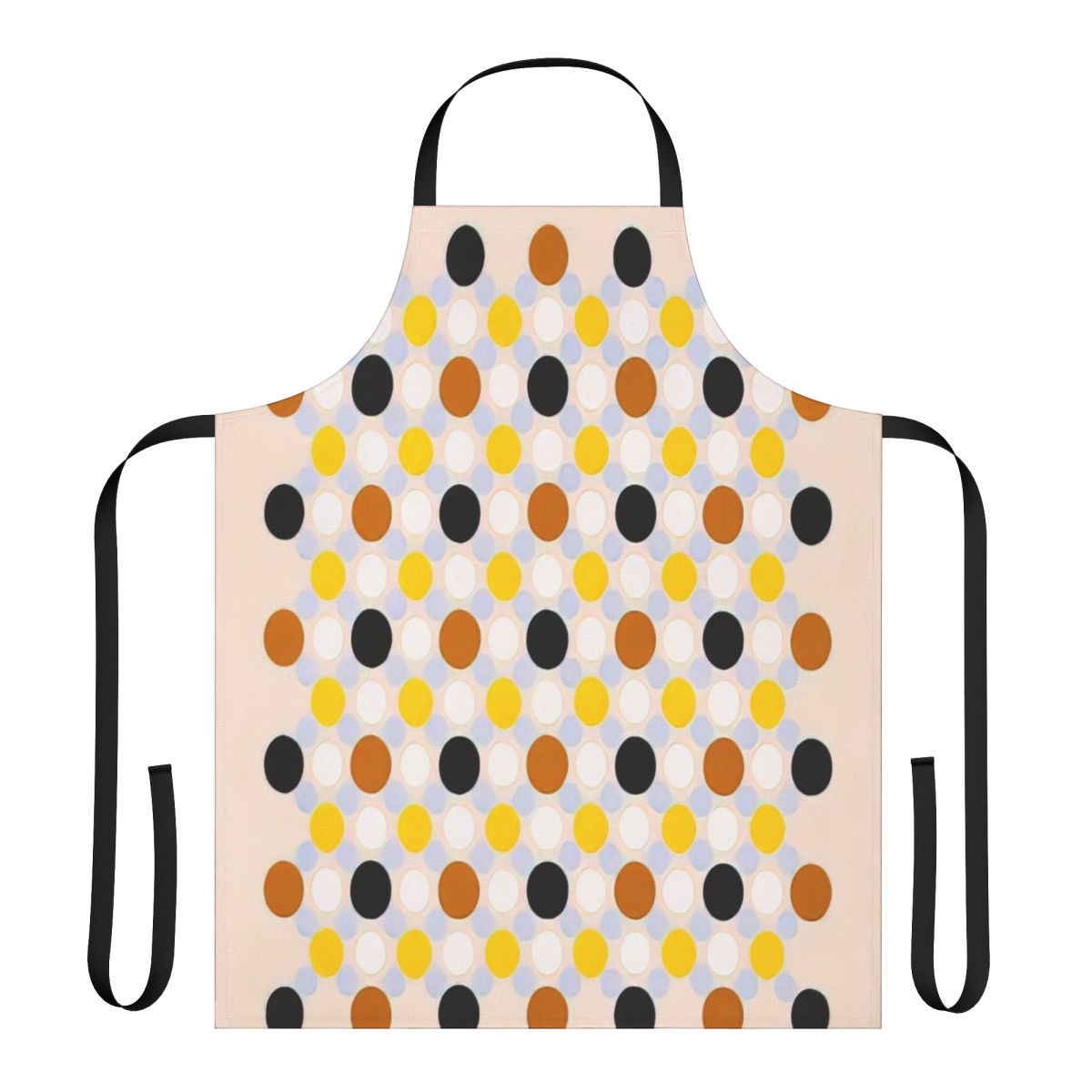 Abstract art apron featuring geometric patterns and vibrant colors inspired by the work of American artist Thomas Downing.