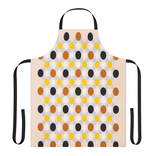 Abstract art apron featuring geometric patterns and vibrant colors inspired by the work of American artist Thomas Downing.