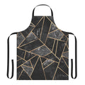 A black and gold abstract geometric patterned apron with a textured fabric design.