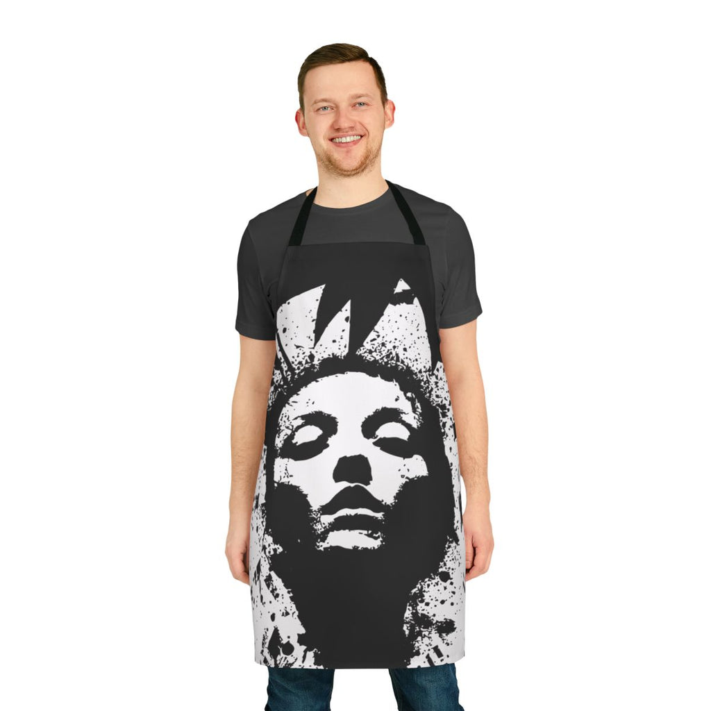 Stylish and durable Converge-inspired Jane Doe apron, featuring a bold black design
