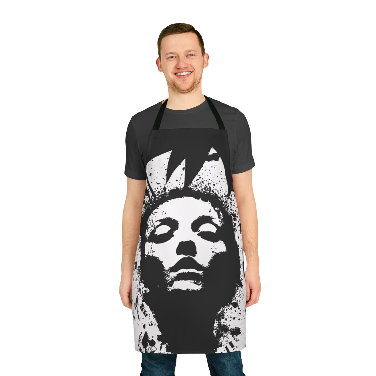 Stylish and durable Converge-inspired Jane Doe apron, featuring a bold black design