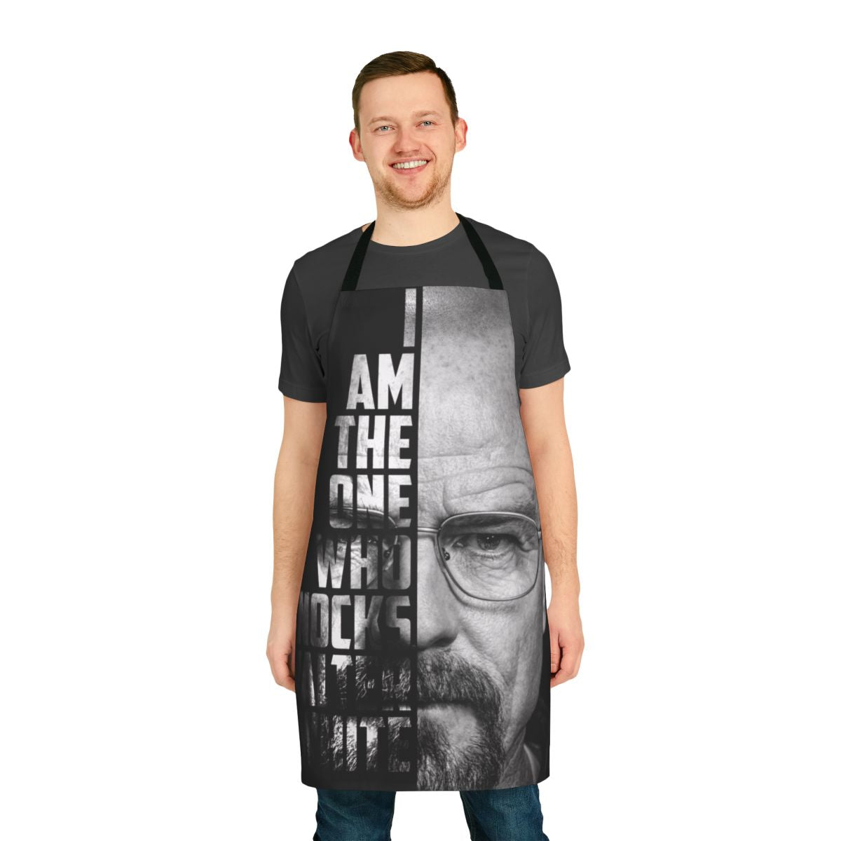 Cooking apron with the quote 'I Am The One Who Knocks' from Breaking Bad