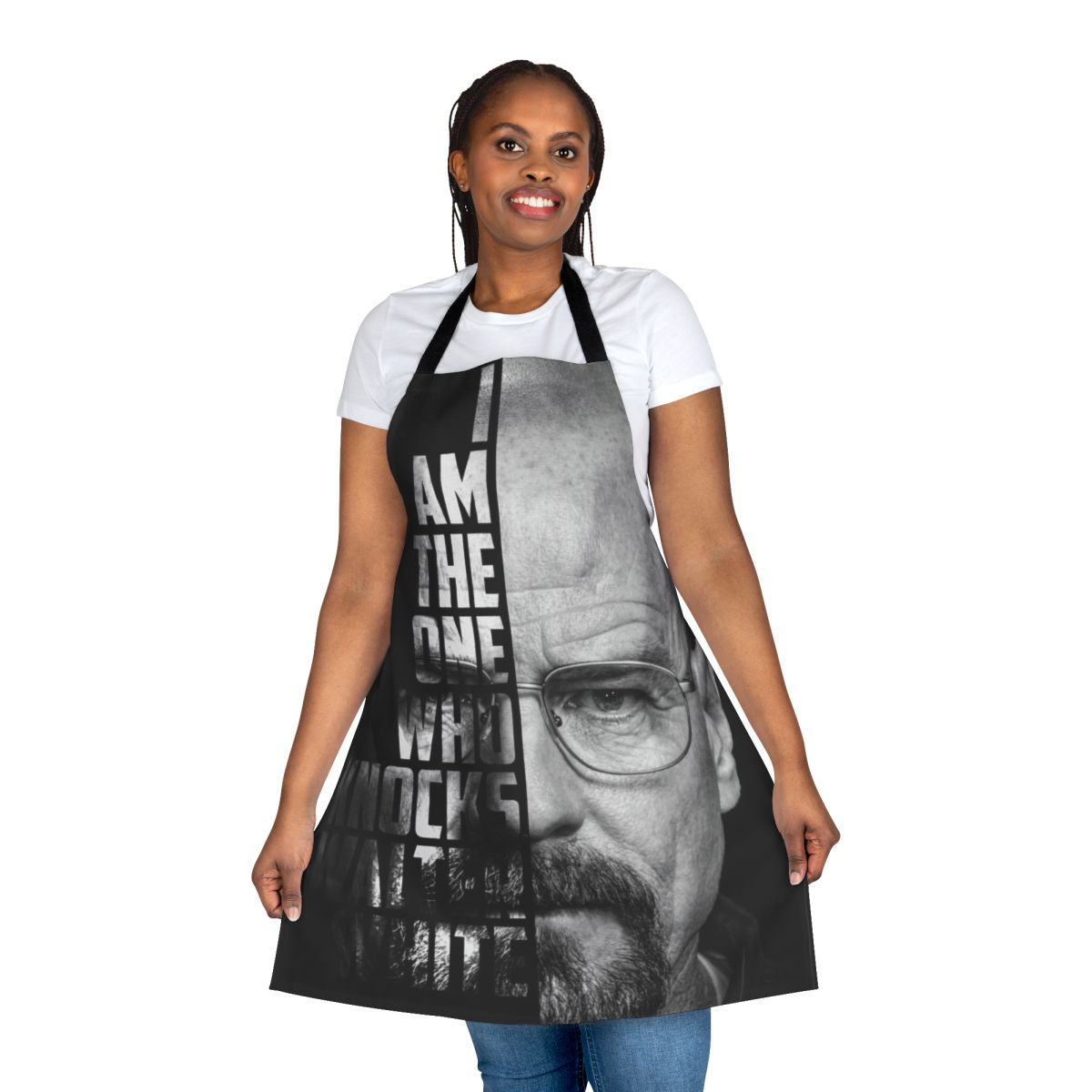 Cooking apron with the quote 'I Am The One Who Knocks' from Breaking Bad