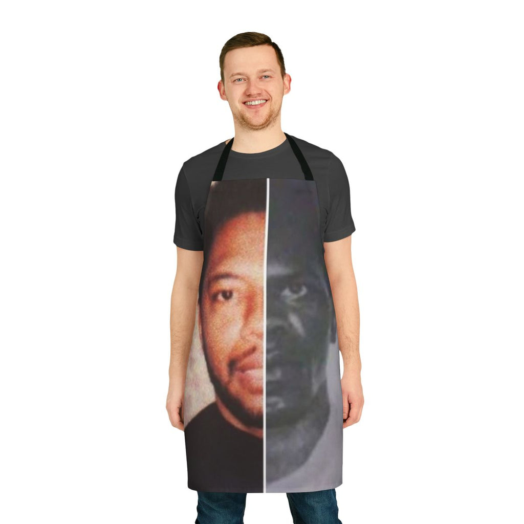 Cooking apron featuring the names of influential leaders in the gangsta rap community