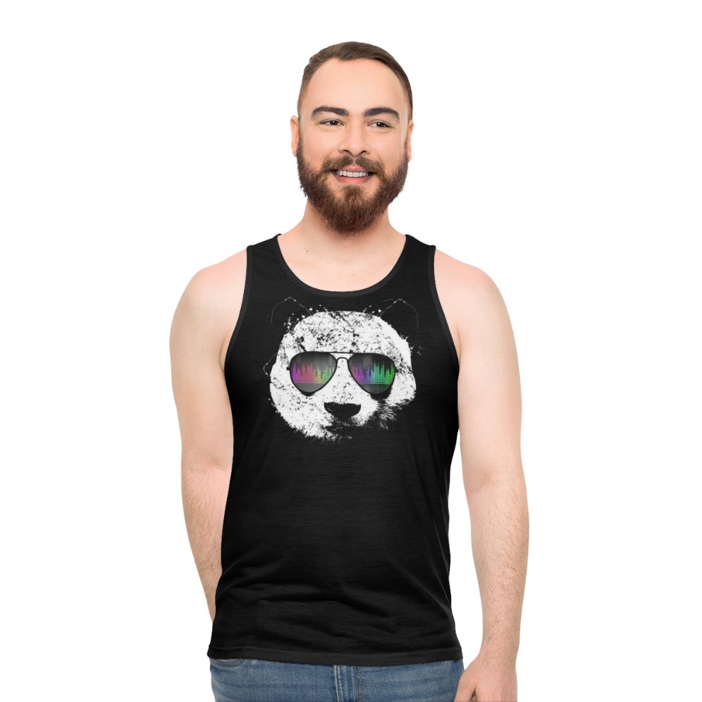 Cool panda wearing sunglasses on a unisex panda tank top