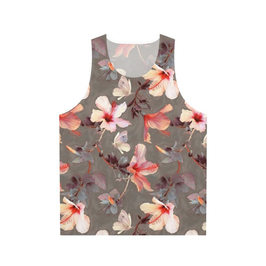 Coral hibiscus floral painted unisex tank top