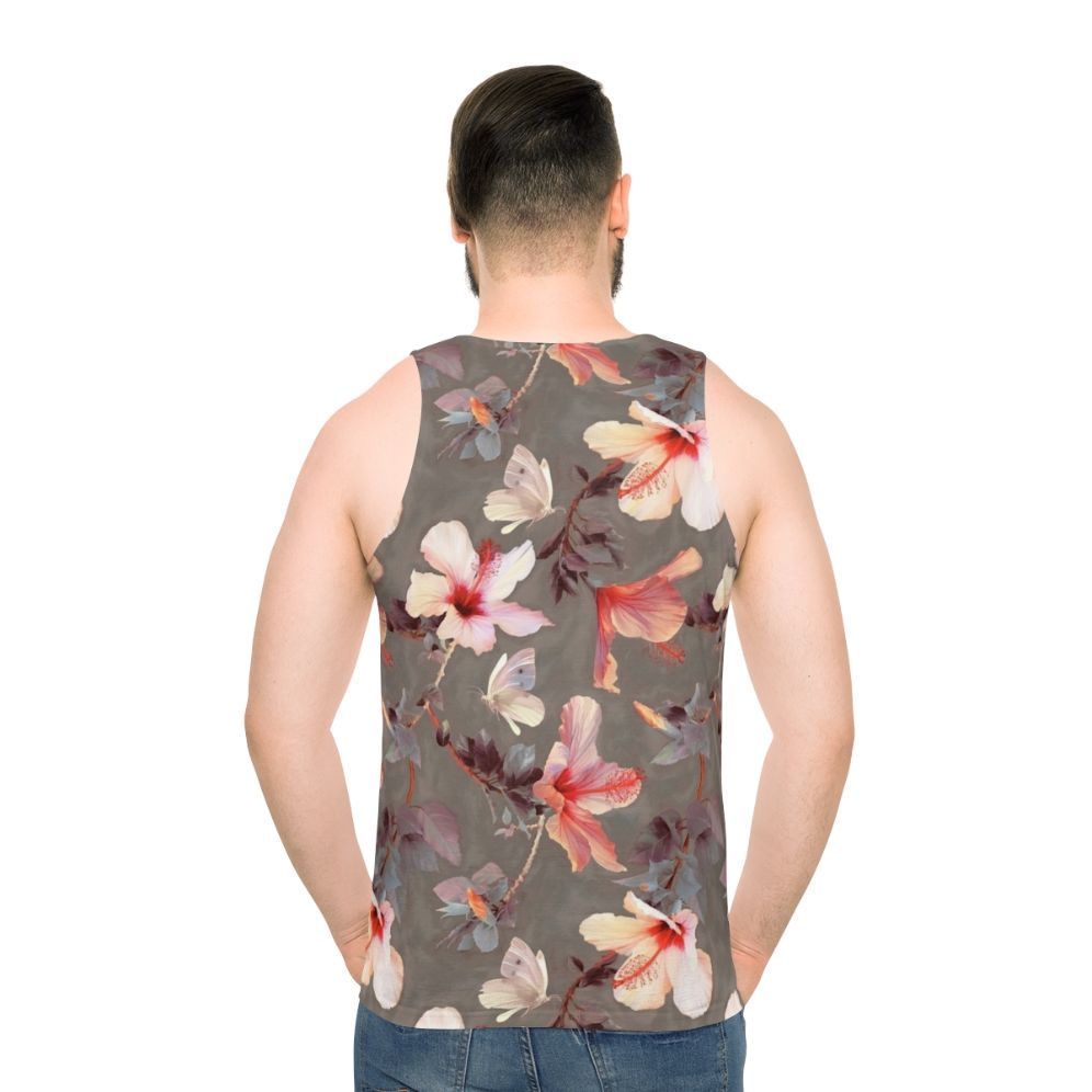 Coral hibiscus floral painted unisex tank top