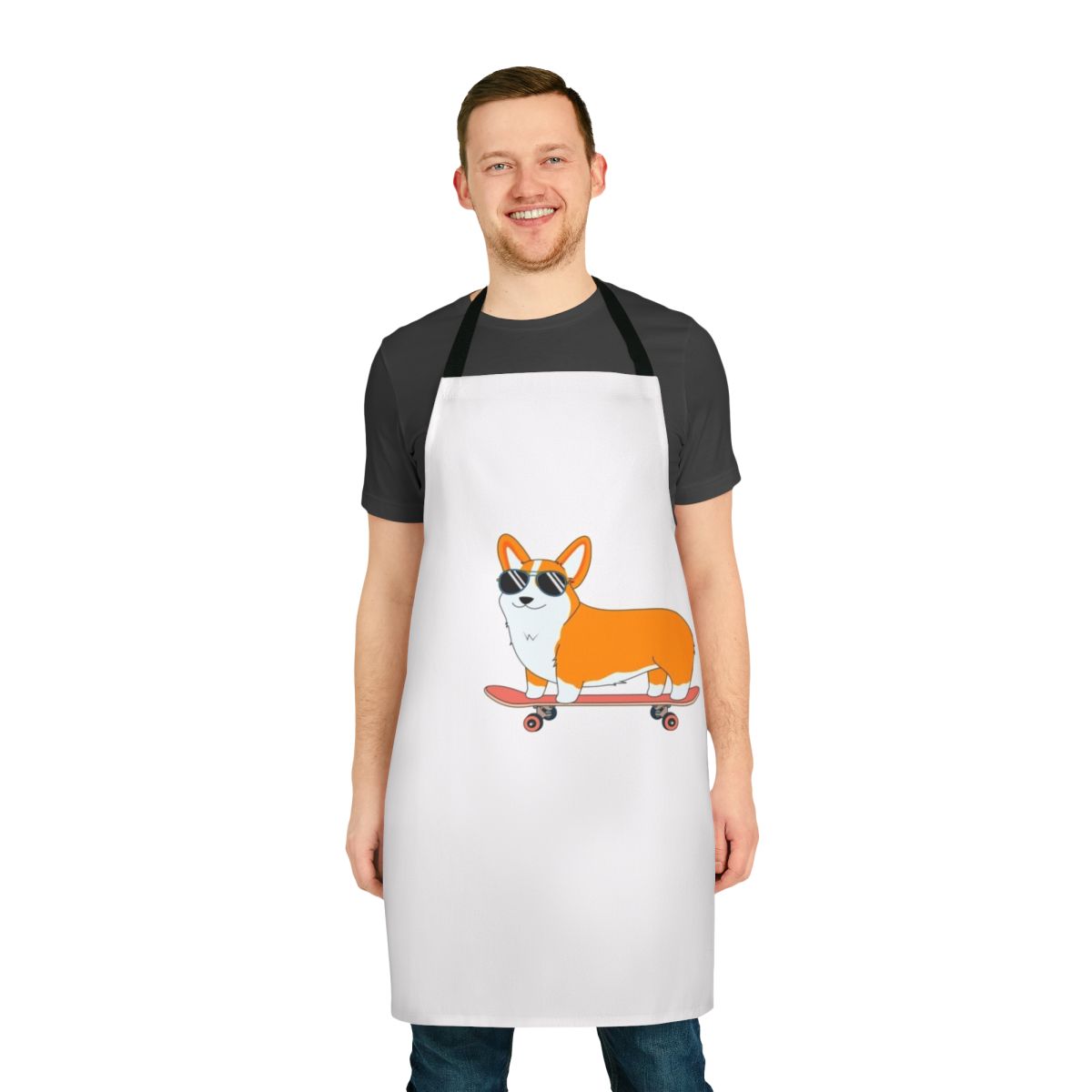Corgi Skate-Inspired Apron with Vibrant Digital Vector Art Design
