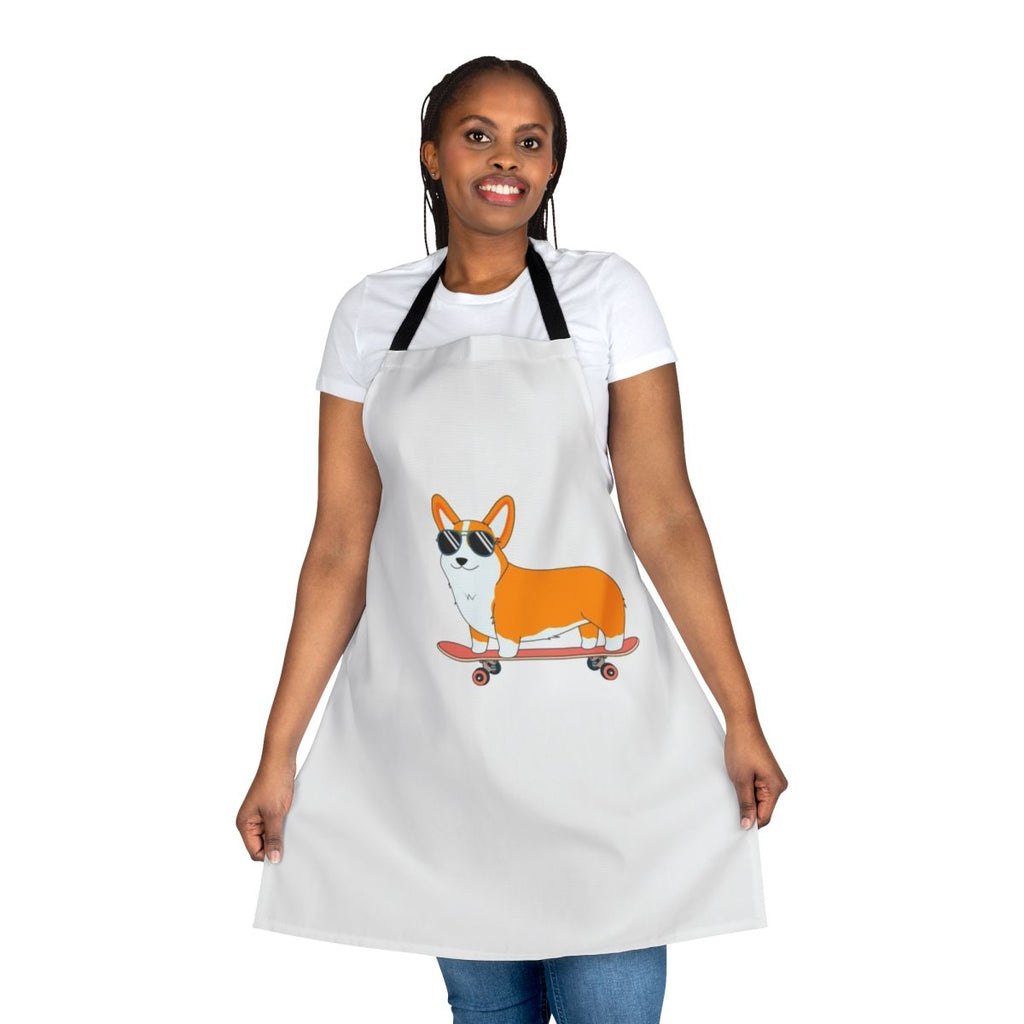 Corgi Skate-Inspired Apron with Vibrant Digital Vector Art Design
