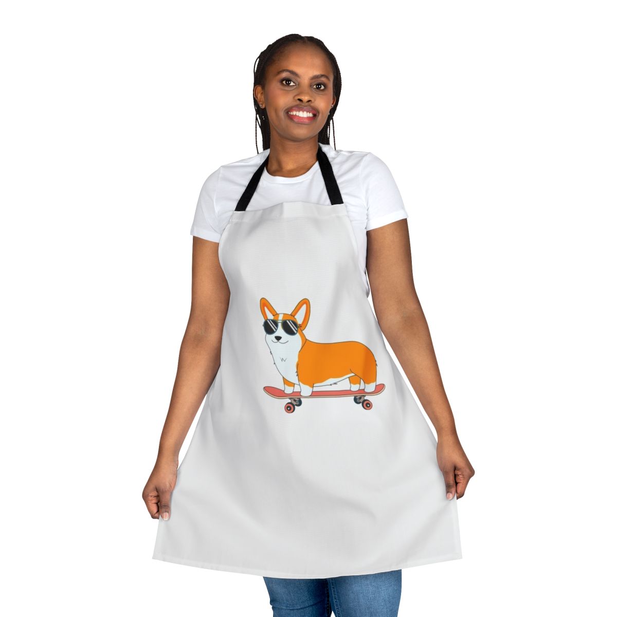 Corgi Skate-Inspired Apron with Vibrant Digital Vector Art Design
