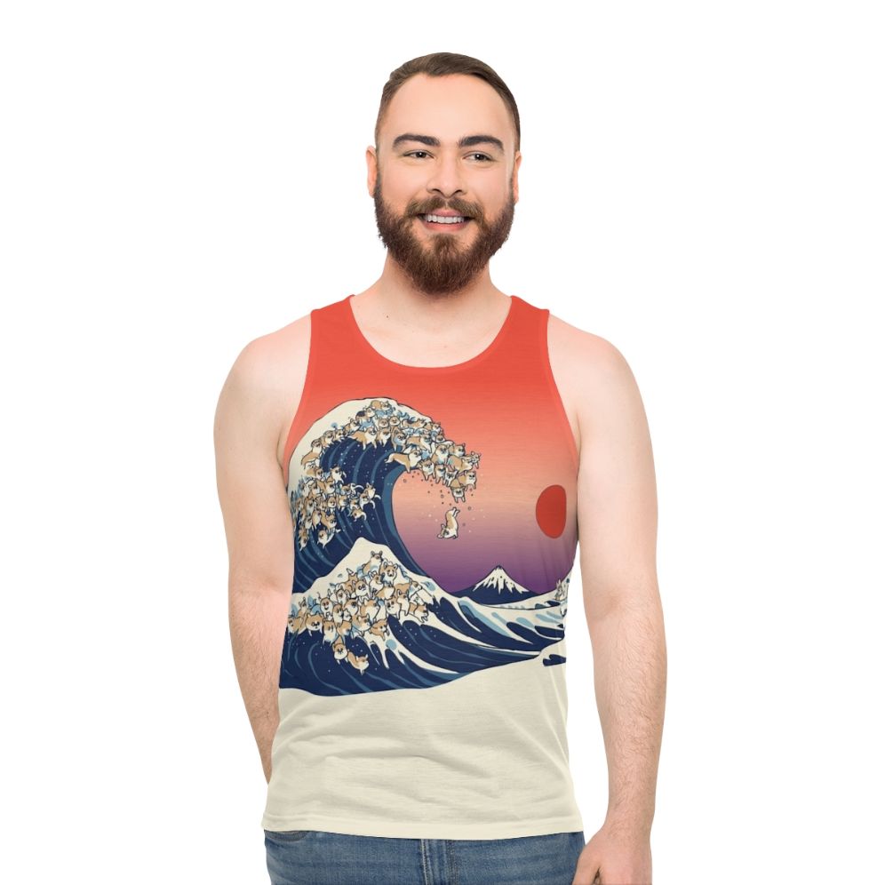 Corgi wave Japanese art unisex tank top