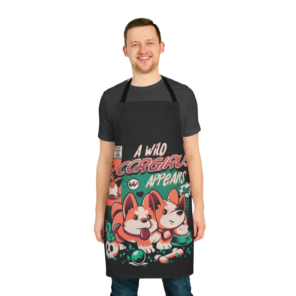 Corgirus-themed apron featuring a playful, monster-like corgi design