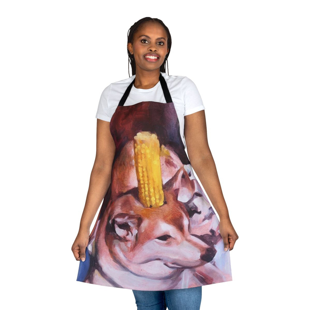 Corn dog themed apron with meme-inspired design