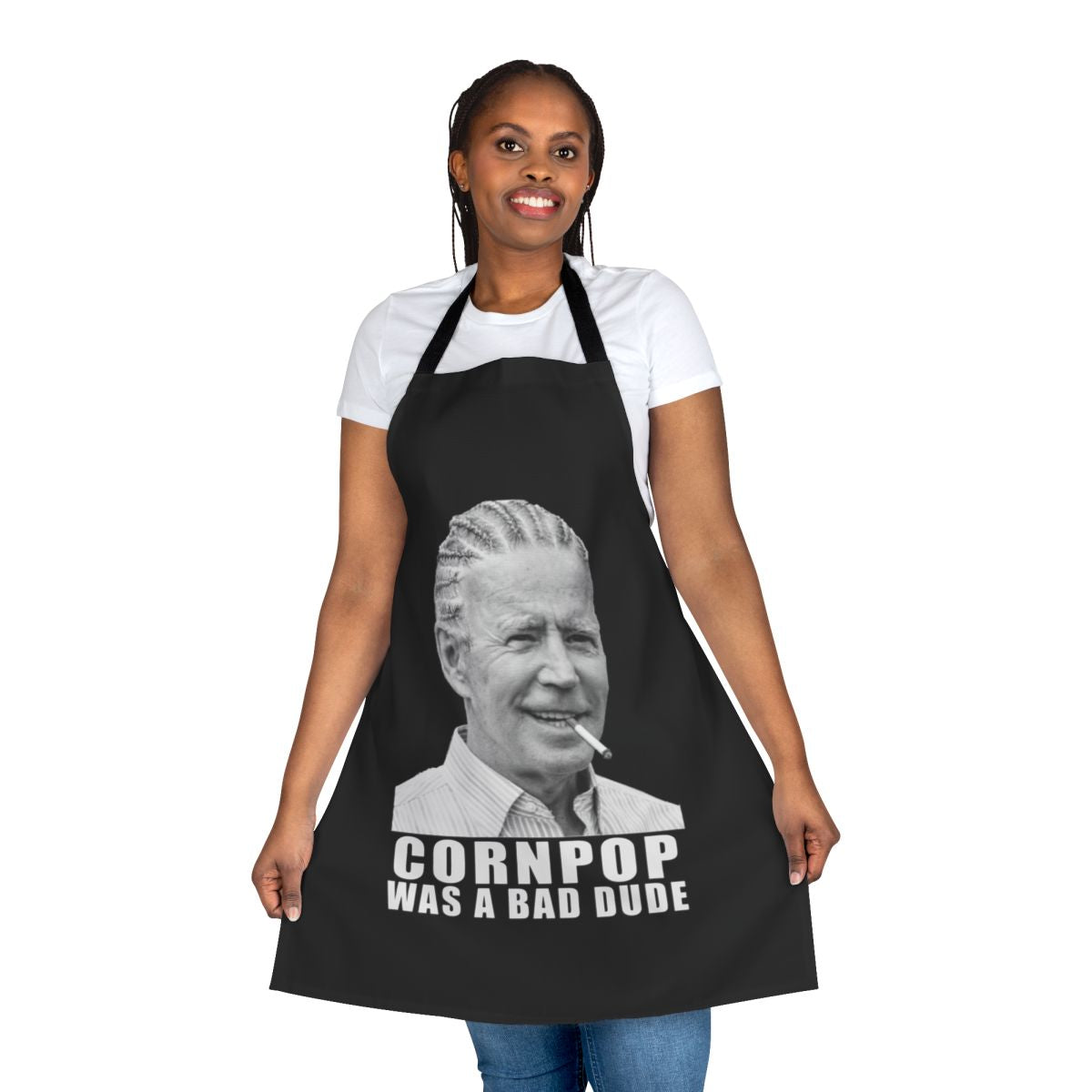 Joe Biden apron featuring the "Cornpop Was a Bad Dude" quote