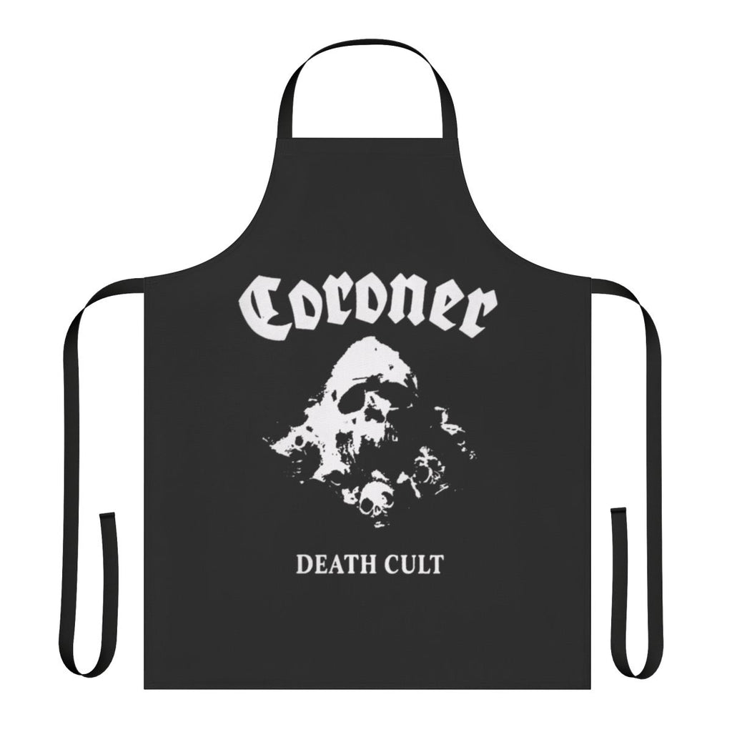 Coroner band-inspired apron featuring band members and album artwork