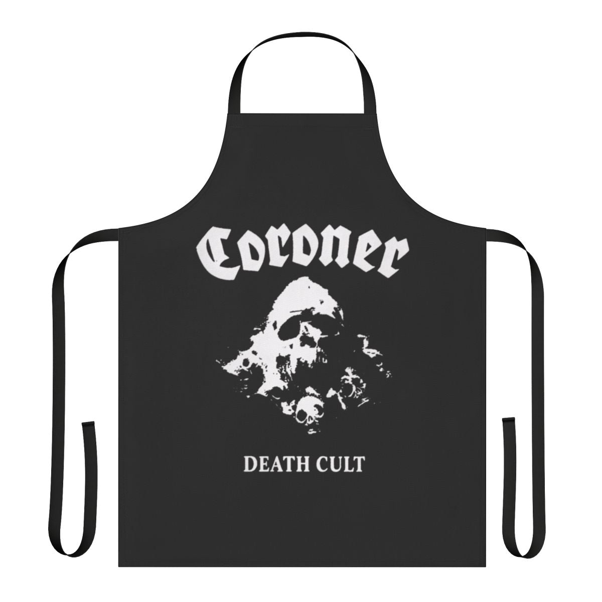 Coroner band-inspired apron featuring band members and album artwork