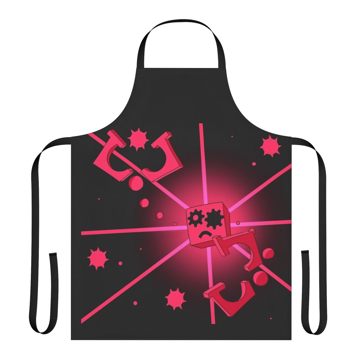 Corrupted Cube Apron featuring a pink cube design, inspired by the video game Just Shapes & Beats