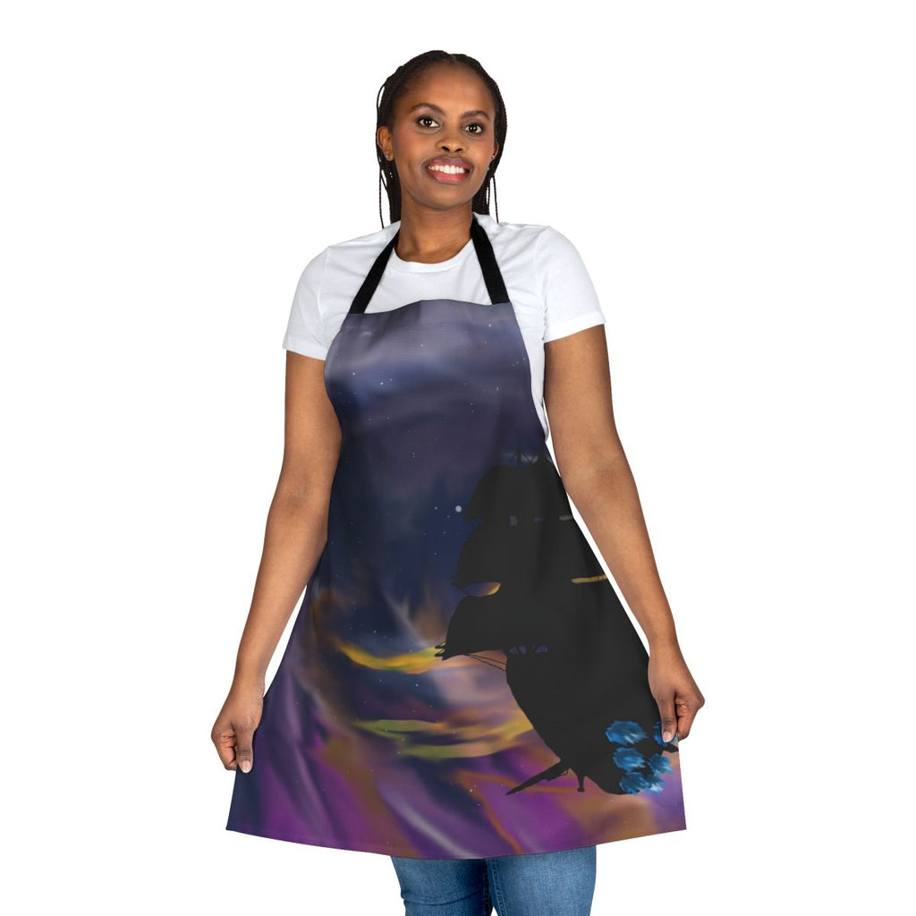 Apron featuring a silhouetted ship sailing through a starry galaxy