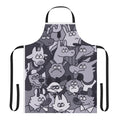 Vibrant apron featuring a variety of furry animal characters in a whimsical cosmic setting