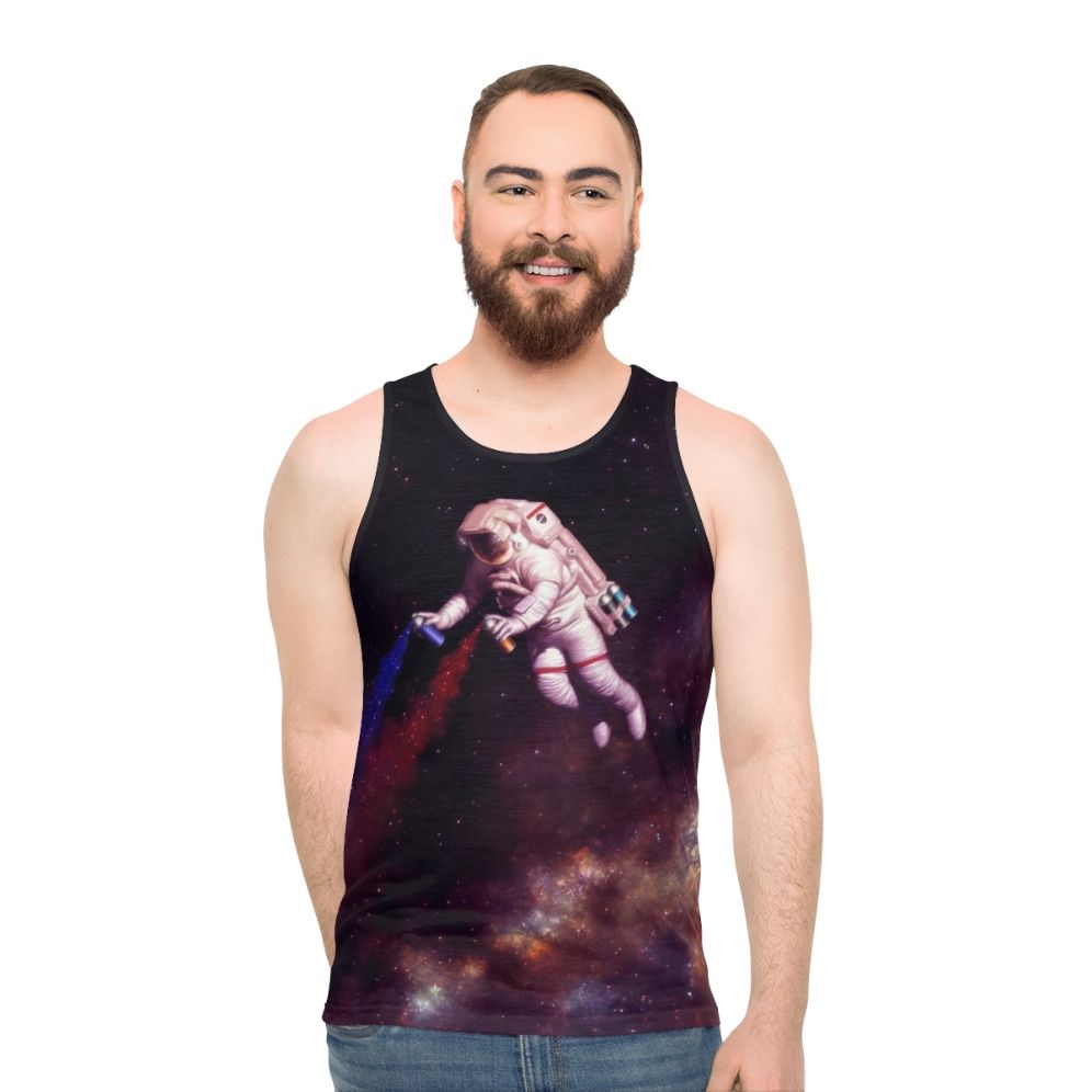 Unisex tank top featuring a cosmic astronaut artist design