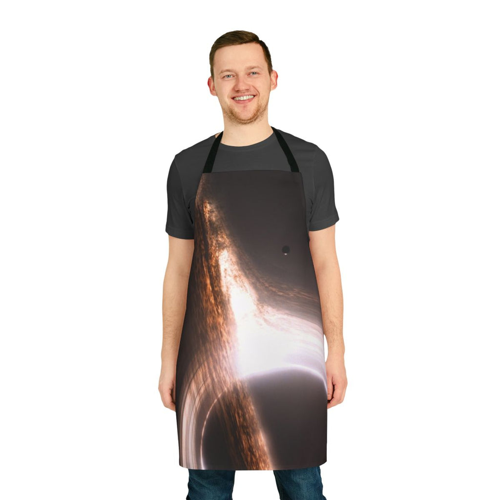 Black hole event horizon apron with stars and galaxies in the background