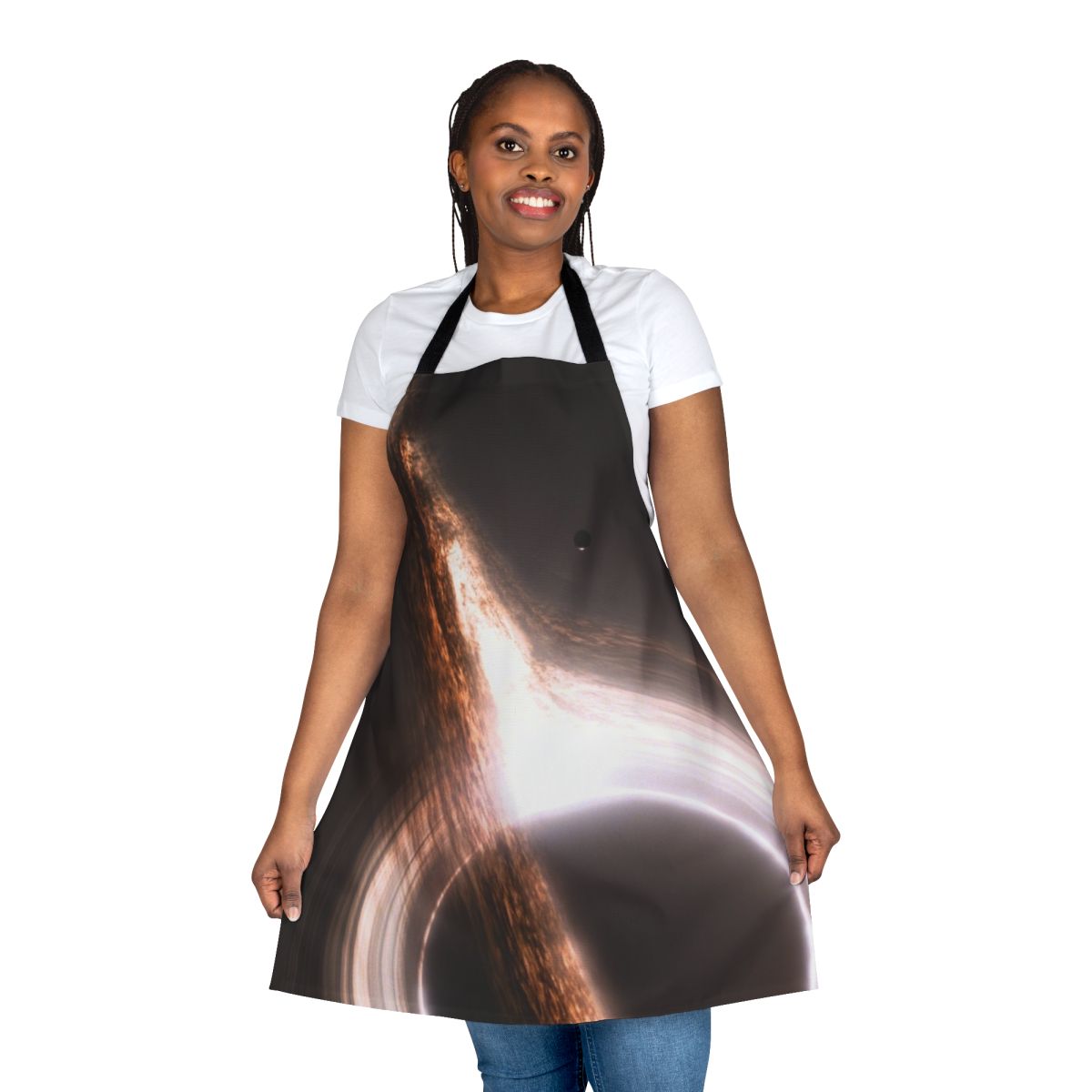 Black hole event horizon apron with stars and galaxies in the background