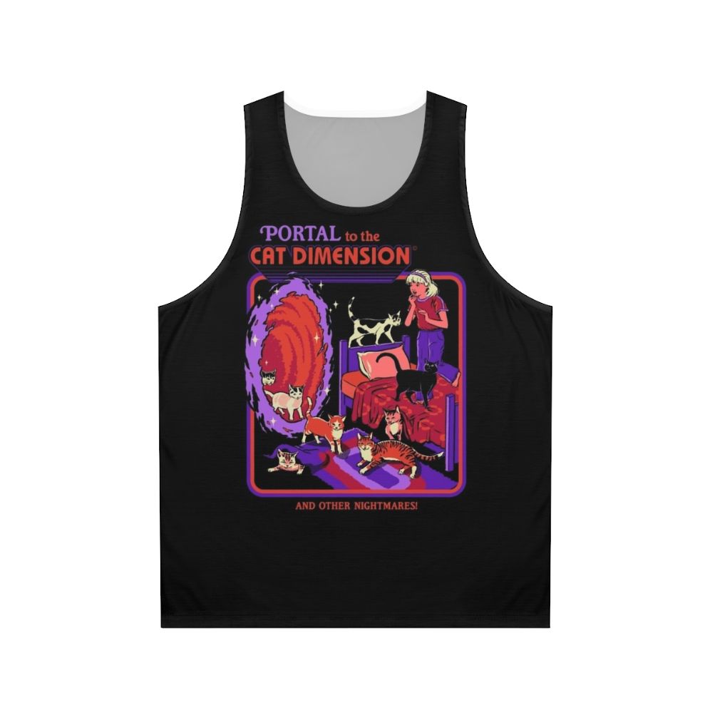 Unisex tank top with a cat dimension graphic