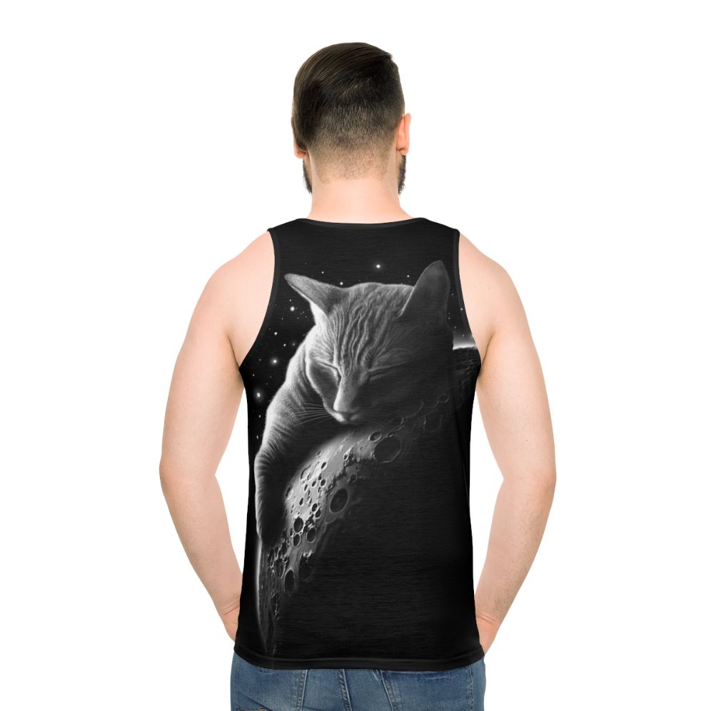 Unisex tank top with a cat astronaut design on a moonlit background