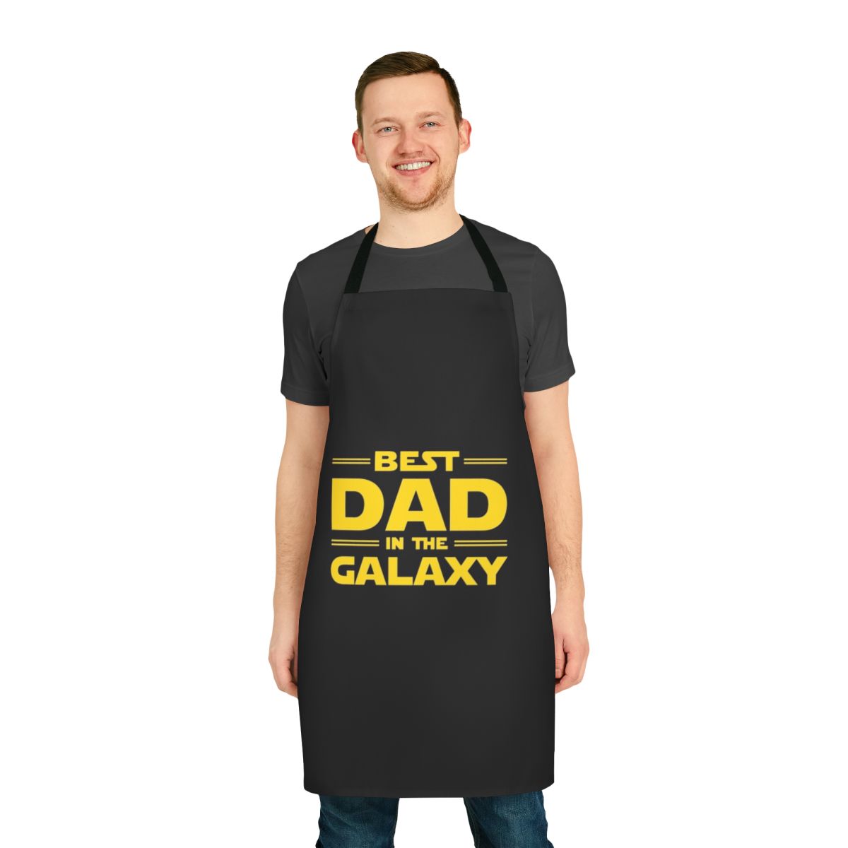 Best Dad In The Galaxy Apron featuring a space and star wars theme