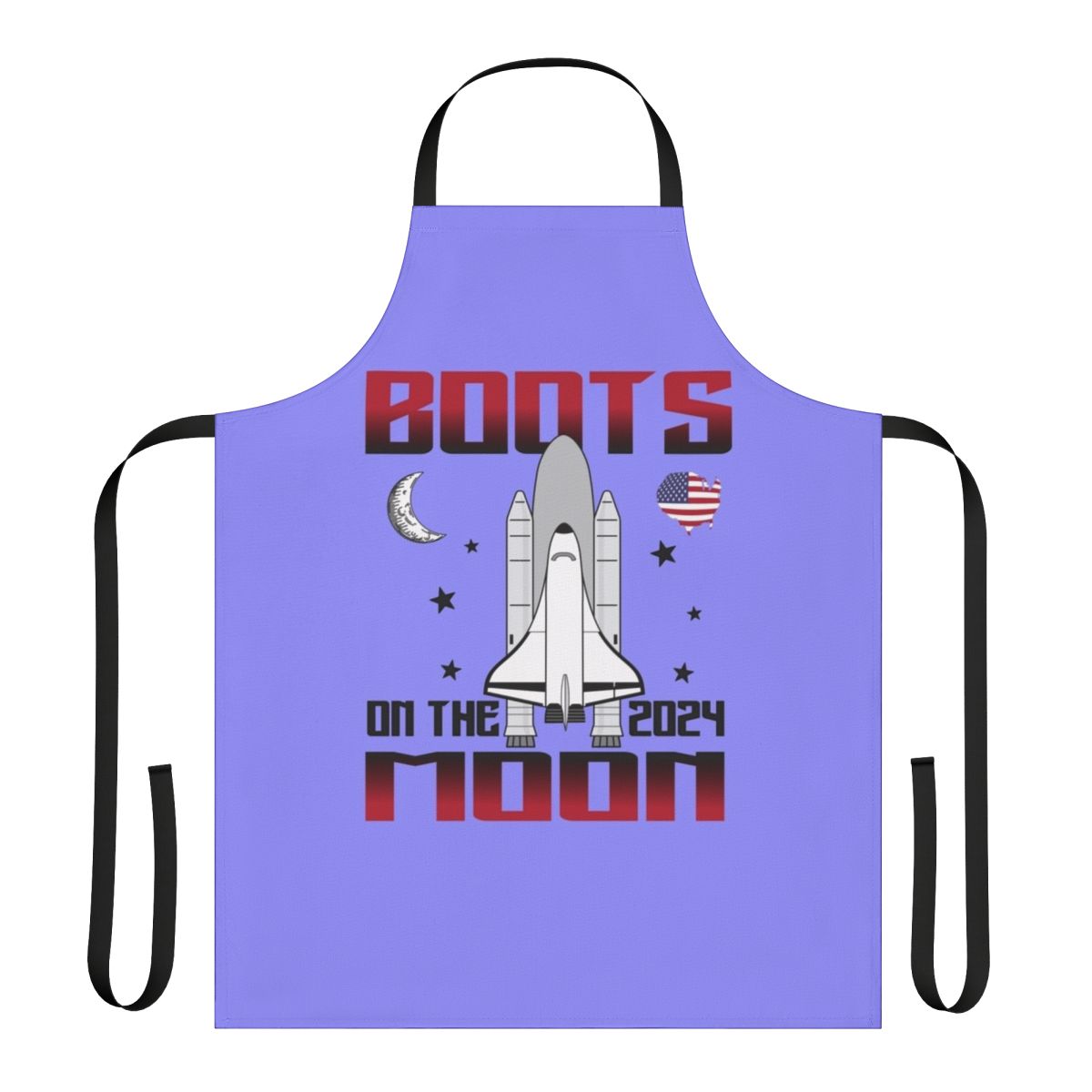 Apron featuring a humorous space-themed design with astronaut boots on the moon