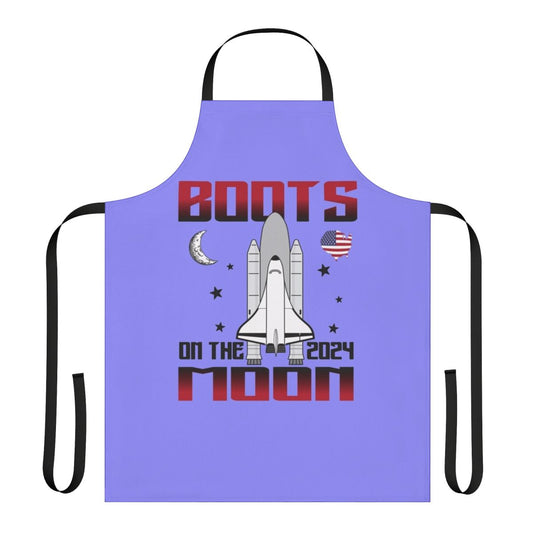Apron featuring a humorous space-themed design with astronaut boots on the moon
