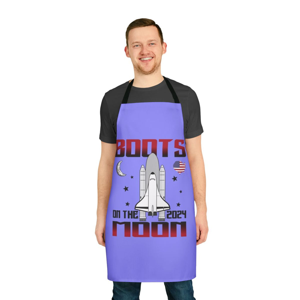 Apron featuring a humorous space-themed design with astronaut boots on the moon
