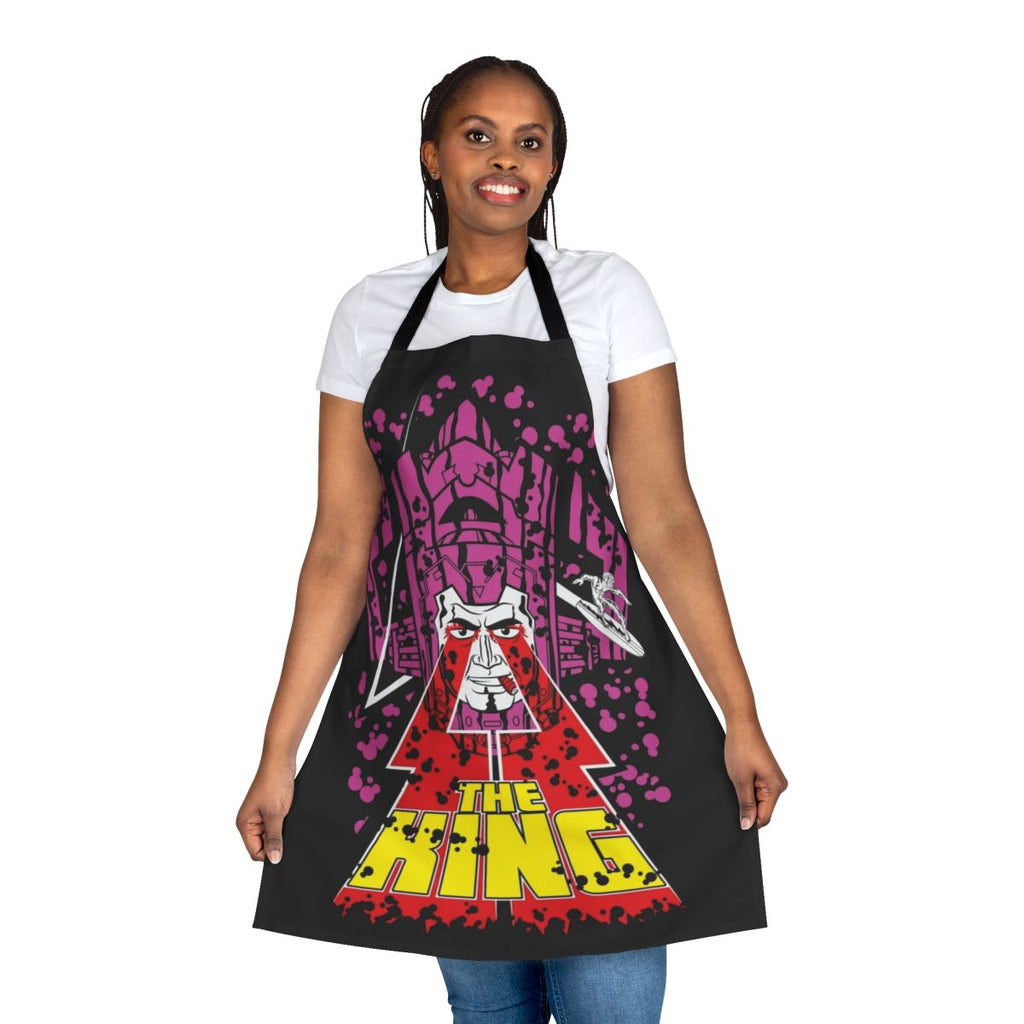 Cosmic comics inspired apron featuring characters and designs by Jack Kirby and Stan Lee