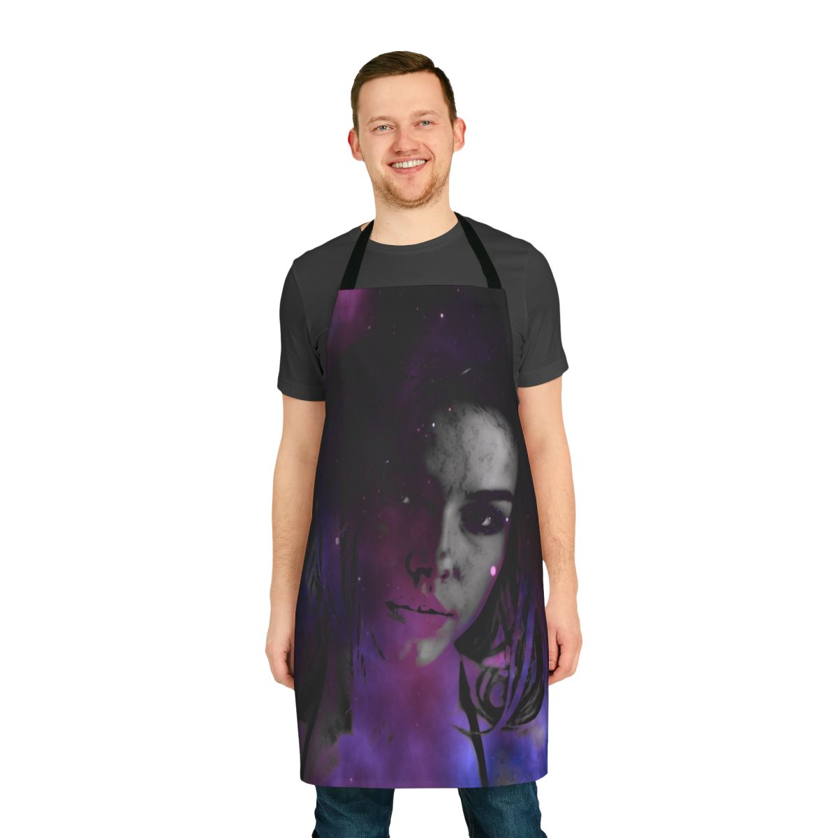 Cosmic Conscious Apron featuring a design with stars, galaxies, and nebulae