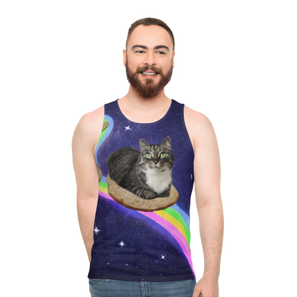 Unisex tank top with space-themed galaxy design and cosmic animals