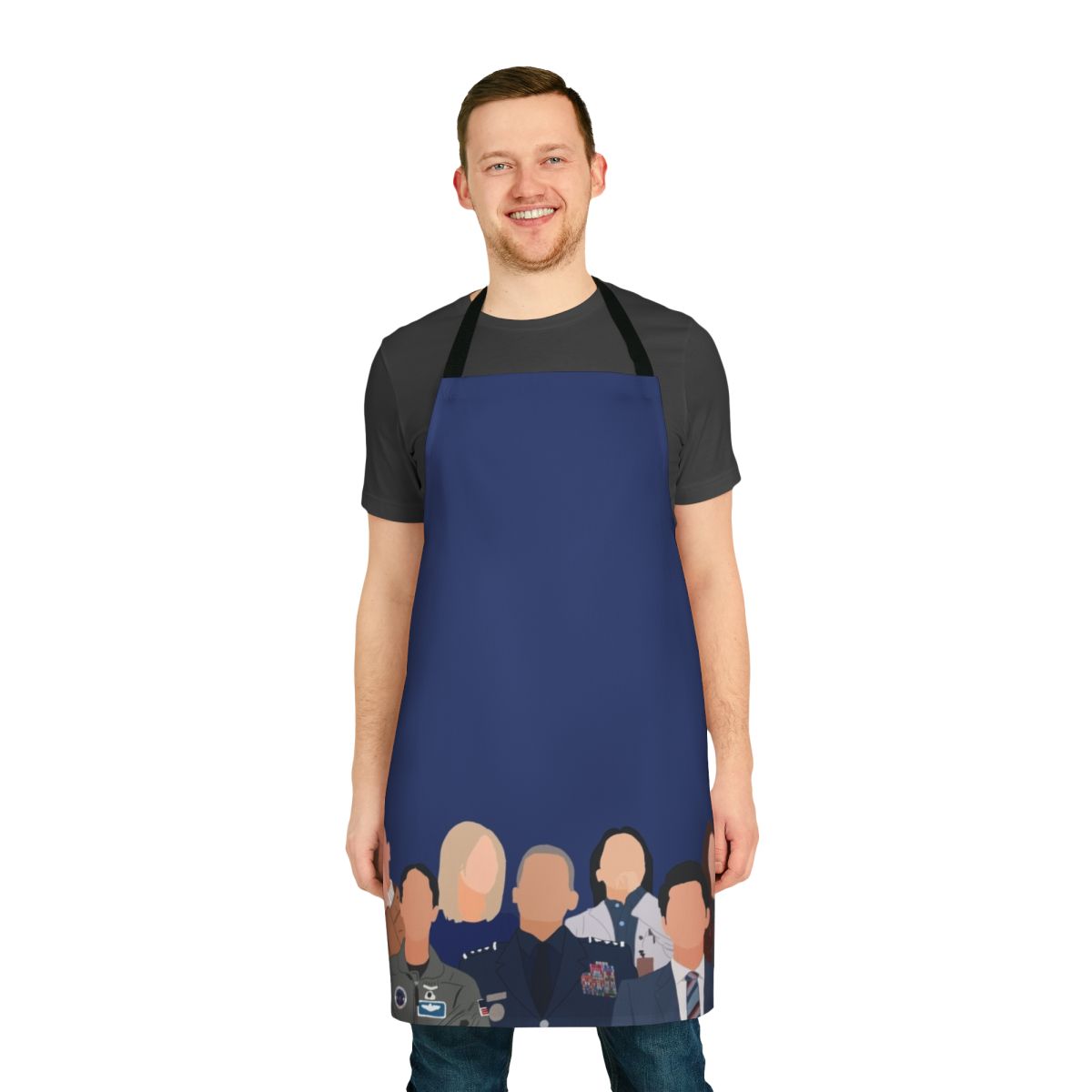 Stylish space-themed apron with "Cosmic Crew" design