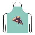 Astronaut-themed apron with planets, stars, and a surreal pizza design