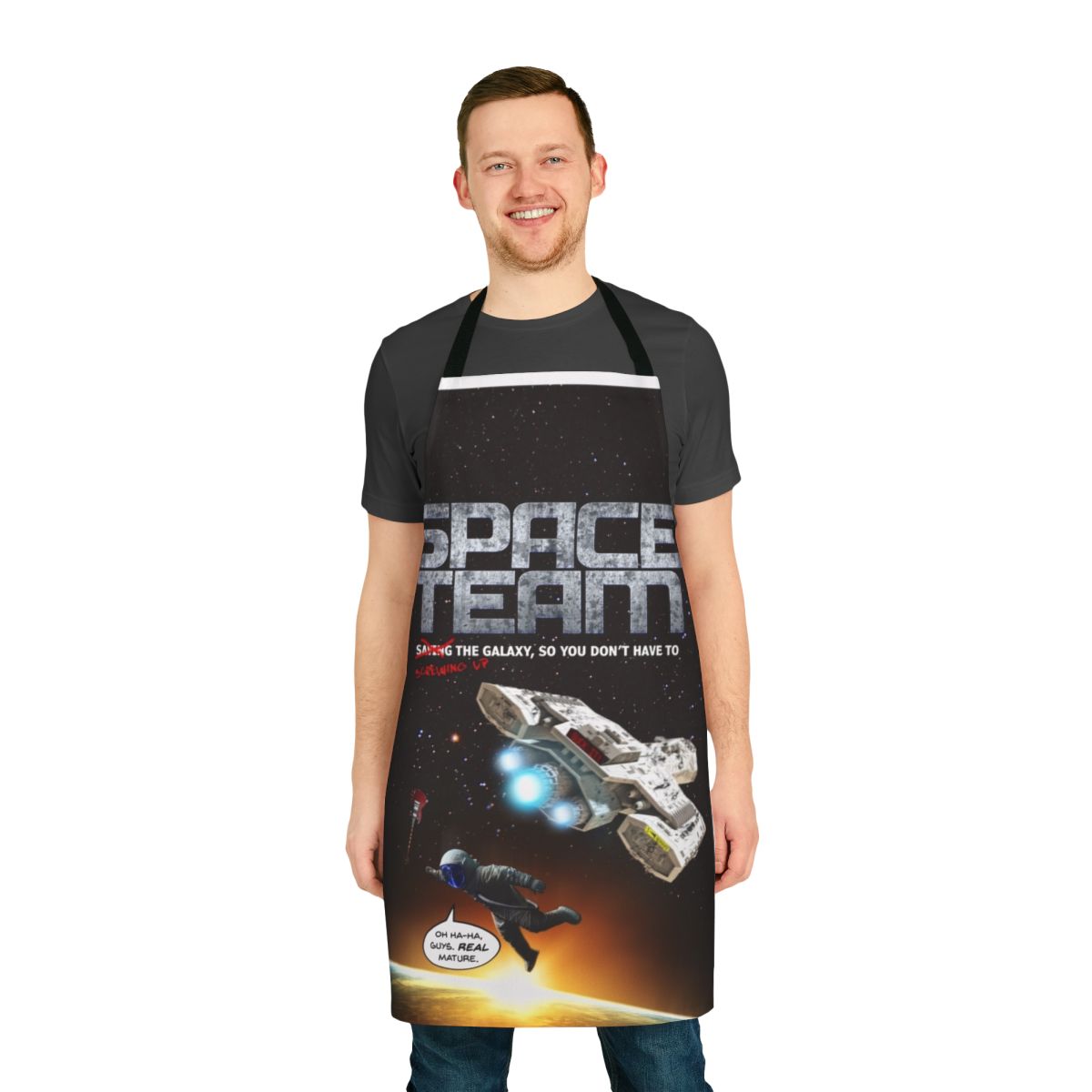 Astronaut-themed cooking apron with space team design